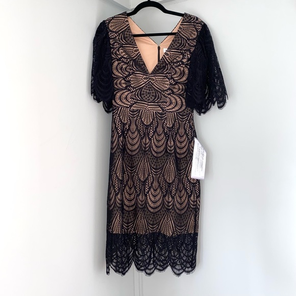 DRESS THE POPULATION Mia Black Lace Dress Flutter Sleeve SZ S NWT - Picture 5 of 10